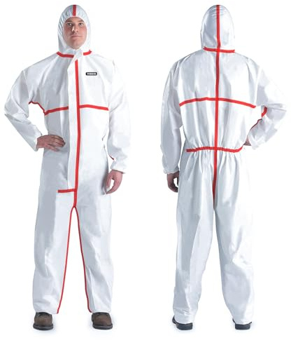 YIBER Hazmat Suits & Disposable overalls| Multiple Specifications Options & Full Body Protective | Suit for painting & Cleaning, M, With Red Seal Tape, 1