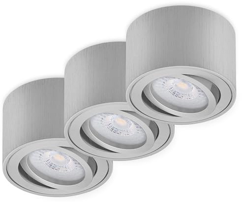 Oktaplex 3 focos de superficie Lile aluminio cepillado - incluye módulo LED regulable 4,9W 230V 2700K blanco cálido 80x50mm spot giratorio