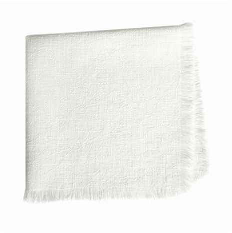 Wisafory Set di 2 tovaglioli in lino riutilizzabili, tovaglioli in tessuto con frange, morbidi e confortevoli, decorazione da tavolo per cene, matrimoni, feste, caffè, bianco