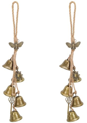 GORGECRAFT 2pz Campanelli Eolici in Ottone con Campanelli da Strega in Bronzo Antico in Metallo Vintage con Falena Portafortuna Ciondolo Fatto A Mano Campanelli Eolici Appesi con Corda di Canapa
