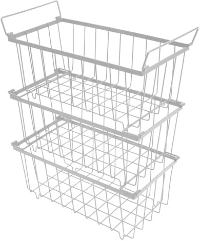 Ejoyous Gefrierschrank-Organizer Gefriertruhe Korb Stapelbare Drahtkörbe mit Griffen für Gemüse Speisekammer Kühlschrank und Badezimmer (3PCS)