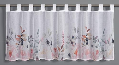 Sehlbach Bistrogardine Dolly-Voile All-Over-Floraldessin, Weiß, 135 x 45 cm Bistrogardine, Florales Design, Lichtdurchlässig, Einfache Dekoration, Öko-Tex Zertifiziert