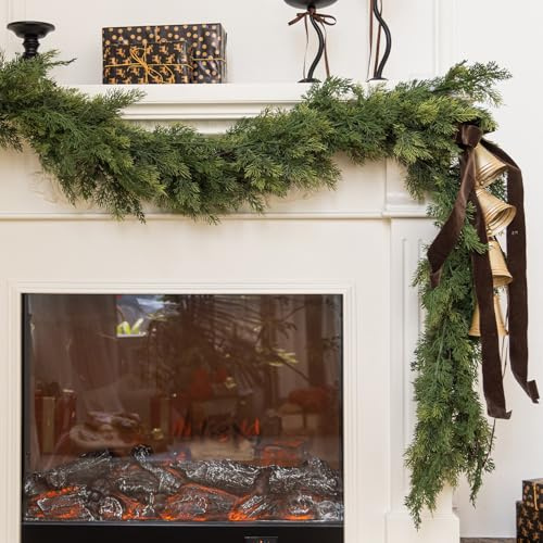 PARTY JOY 1.85M Christmas Pine Garland, Cedar Wreath, Faux Cedar Branches, Xmas Wreath for Stairs, Railings, Windows, Fireplaces, Christmas Decorations (Gradient Green)