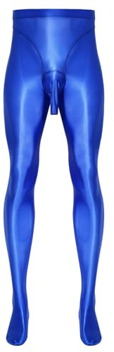 Riismen Hombres Medias Brillantes Con Abertura Altamente Elásticas Leggings Nylon Pantimedias Calcetines Sissy Lencería Ropa Interior Sexy Azul L
