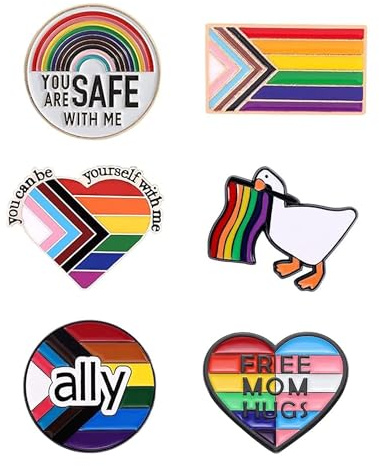 6 Stück LGBTQ Pride Anstecknadeln Set, LGBT Homosexuell Badge Amulett Brosche, Progress Pride Ally Pin Abzeichen, Flaggen-Button, Regenbogen Emaille Brosche, LGBT, Schwul, Lesben, Trans Accessoires