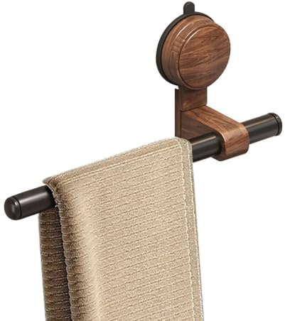 Porte-Serviettes à Ventouse, Barre Porte Serviette Murale en Forme de Lignine, Support des Serviettes sans Perçage en Bois de Nettoyage avec Tige Mobile, Crochets Muraux pour Salle de Bain et Cuisine