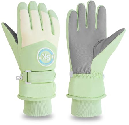 LuckyOpt Gants de ski imperméables pour femme - Gants d'hiver chauds - Antidérapants - Coupe-vent - Pour écran tactile - Pour le ski, la course, le cyclisme, les sports de plein air (vert)