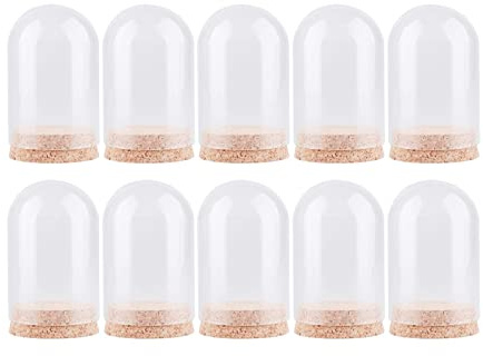 PawwJoy Lot de 10 cloches en verre avec base en liège pour décoration DIY 6,5 x 10 cm