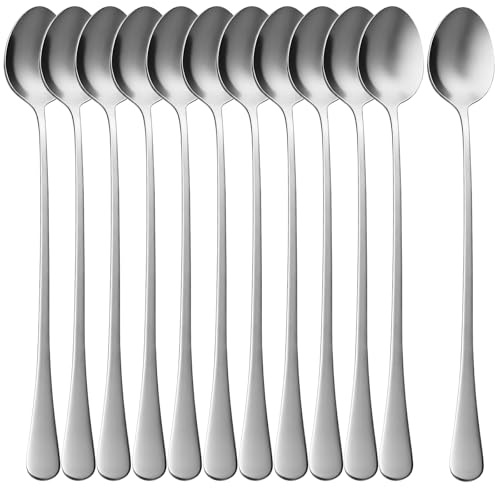 lulir Cuillères à Café Longues 12PCS en Acier Inoxydable,19cm Cuillères à Latte Macchiato et à Dessert,Cuillère à Glace et à Cocktail,Cuillère élégantes à Long Manche pour Maison,Restaurant,Bar