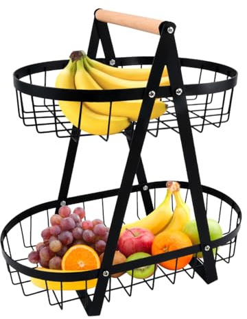 LYMGRZ Cesta de Frutas de 2 Niveles, Soporte para frutero, Cesta para Pan, Estante para Verduras, frutero Desmontable para Frutas, Verduras y Aperitivos en casa, Cocina y Oficina, con destornillado