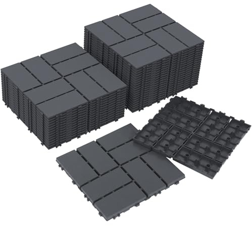 Neoaider Decking Tiles 36Pcs, 12 x 12 Waterproof Outdoor Patio Flooring All-Weather, 36 sq. ft Plastic Interlocking Floor Decking Tile for Garden Porch Poolside Balcony Backyard, Dark Grey