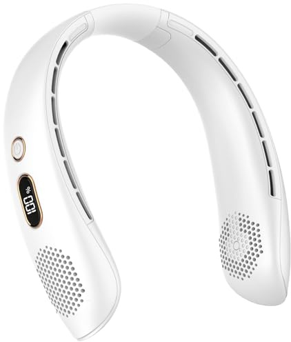 Fashioz Bladeless Nackenventilator, Leiser Tragbarer Halsventilator mit LED Display, 3 Stufen, 2400mAh Akku, Freihändig Mini Ventilator USB Wiederaufladbar für Reisen, Büro, Sport, Sommer