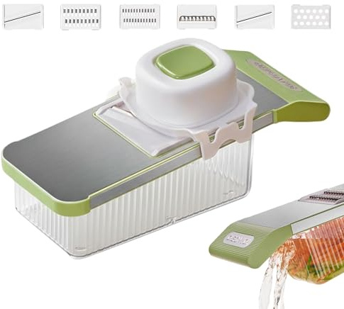 Rebanador de Verduras,Cortador Multifuncional Ajustable 6 en 1 con Recipiente,Cortador y Rebanador de Verduras | Para Jengibre Especias Zanahoria Tomate Ensalada Frutas
