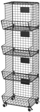 Carrello da cucina a 4 ripiani, in filo metallico, cestino per frutta e verdura, carrello da cucina nero su ruote per una facile conservazione e nizzazione, perfetto per uso domestico e ristorante