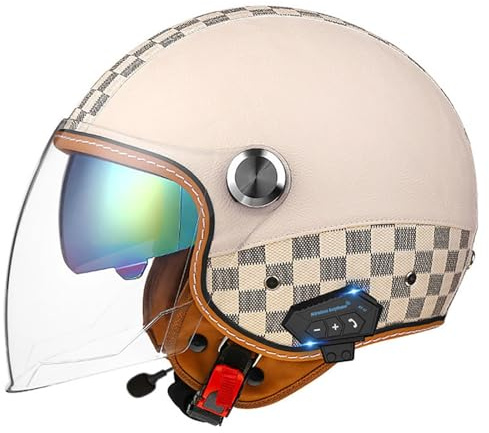 Casco da moto aperto con Bluetooth, casco da scooter, casco a scodella con doppia visiera, omologato DOT/ECE, casco aperto con microfono integrato per adulti, quattro stagioni 12,XXL(62-63CM)