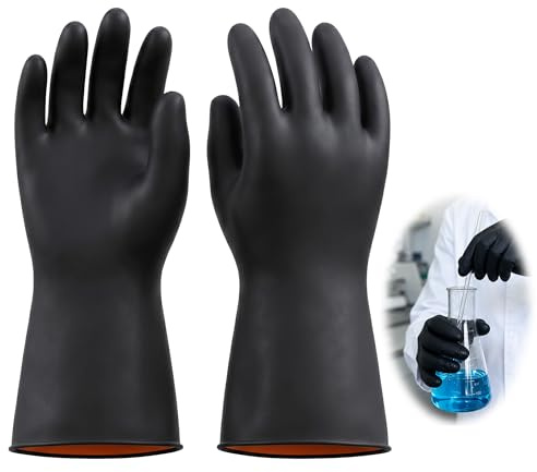 14 Long XL Heavy Duty Rubber Gloves, Reusable Chemical Resistant Glove | Waterproof Work Gauntlet Gloves, Resist Strong Acid Alkali and Oil, Non-Slip for Household Cleaning, Industrial