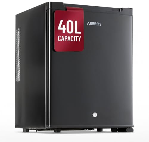 Arebos Mini Kylskåp 40L | Tyst Minibar ≤27 dB | Låsbart Dryckeskylskåp med LED & Justerbar Temperatur 5–18 °C | Kompakt Kontorskyl | Svart