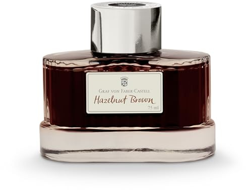 Graf von Faber-Castell 141002 - Barattolo di inchiostro marrone nocciola, 75 ml, inchiostro indelebile in un elegante calamaio