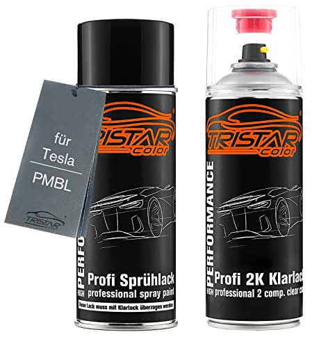 TRISTARcolor Autolack 2K Spraydosen Set für Tesla PMBL Obsidian Black Metallic Basislack 2 Komponenten Klarlack Sprühdose