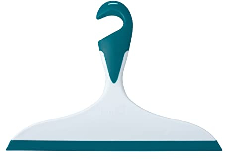 WENKO Badezimmerwischer Loano Dunkelpetrol - Duschabzieher, mit Haken, Kunststoff (TPR), 23 x 17 x 2.5 cm, Petrol