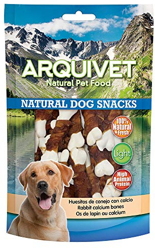 ARQUIVET Huesitos de Conejo con Calcio 100 gr - Snacks Naturales para Perros - Chuches, premios, golosinas y recompensas caninas - Alimento complementario