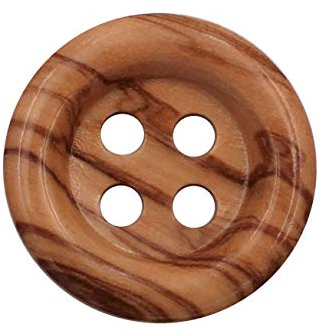 5 Stück echte Oliven Holzknöpfe 4 Loch europäische Fertigung Holzknopf tolle Maserung erhöhter Rand leicht (20mm)