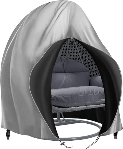 widesmile Double Egg Chair Cover 420D Oxford 230x200cm Grey | Waterproof, Anti-dust, Covers for Wicker Cocoon Egg Swing, Zipper Closure, Adjustable Drawstring, Garden Outdoor Use