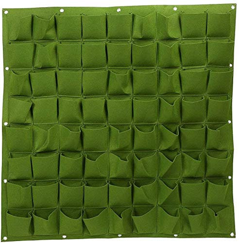 Topchances Vertikale Wand-Pflanzentasche, Garten-Pflanzgefäß, Pflanztasche, für Blumen, Gemüse, Kräuter, Innen- und Außenbereich, Hof-Pflanztasche (grün, 72 Taschen)