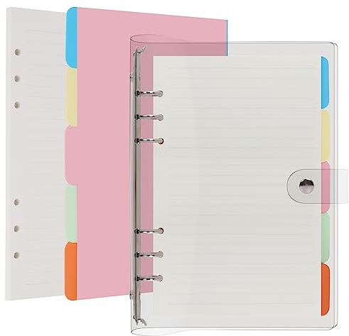 Toplive A6 Ringbuch 6 Runde Ringmappe Transparent PVC Notizbuchhülle Binder Tagebuch mit A6-Füllpapier und 5 Index Register