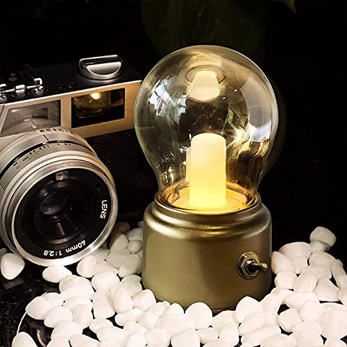 Mini lampada vintage a forma di lampadina LED, decorazione della stanza senza fili, stile retrò con batteria ricaricabile USB, interruttore classico, luce portatile per soggiorno, camera da letto.
