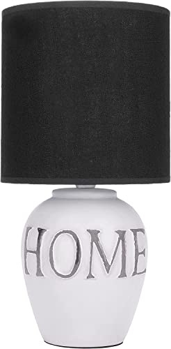 BRUBAKER Tisch- oder Nachttischlampe Home - Tischleuchte mit Keramikfuß und Stoffschirm - 32,5 cm Höhe, Weiß Grau