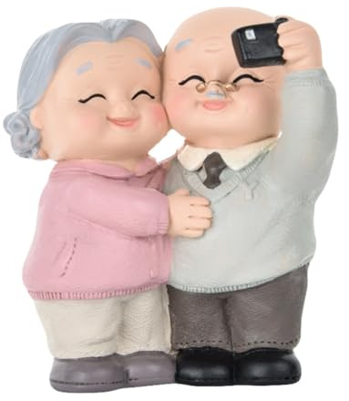 VOSAREA Älteres Paar Figur, Oma und Opa Figuren, Kreative Hochzeitspaar Figuren Tortenfigur Liebpaar Geschenke für Älteres Paar Valentinstag Jubiläum Geburtstag Deko