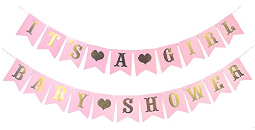 HCRXVV Rosa ITS A Girl babyshower dekoration flicka, babyshower girlang, 2 stycken babyparty banderoll för baby shower dekoration flicka kön reveal party fotorekvisita