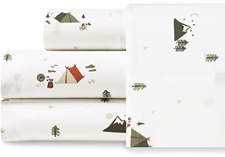 Eddie Bauer - Twin XL Sheet Set, Cotton Percale Bedding Set, Crisp & Cool, Stylish Home Decor, Dorm Room Essentials (Cascade Camping Multi, Twin XL)