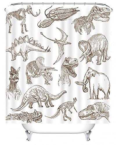 Banemi Duschvorhang Muster, Duschvorhang Extralang Grau Tierknochen Polyestergewebe 90X180cm für Eck Dusche mit 12 Duschvorhangringen