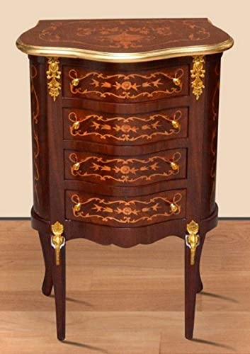 Casa Padrino mesita de Noche Barroco marrón Oscuro marquetería/Oro - Cómoda Hecha a Mano Barroco - Mesita de Noche de Estilo Antiguo - Mesa Auxiliar con 4 cajones - Muebles Barrocos