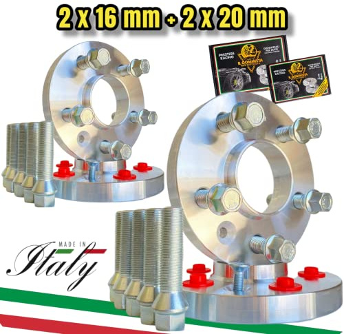 IGP Kit 4 Distanziali Ruote vari spessori Compatibili Con Bmw Serie 1 2 3 5 6 7 X3 X4 pcd 5x120 mozzo 72,6 + Bulloni M14 x 1,25 Ok Auto Cerchi In Lega (2 x 16 mm + 2 x 20 mm)