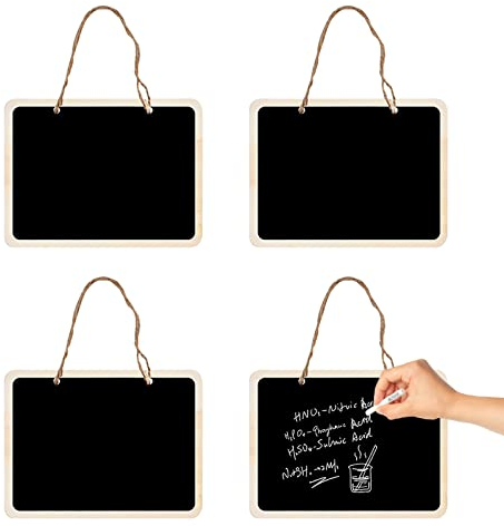 Mini Pizarras, Pizarra Colgante 4 Piezas, Tablero De Mensajes Colgante, Pizarras Negras de Madera Pequeñas