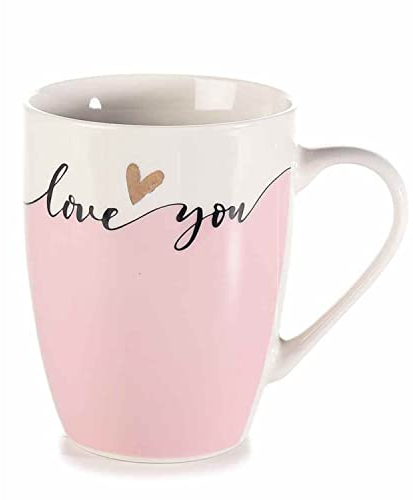 Grupo Darik Taza de Café con Leche Grande de 250ml | NO apta para Microondas | Taza de Porcelana | Tazas Desayuno | Tazas Originales (ROSA)