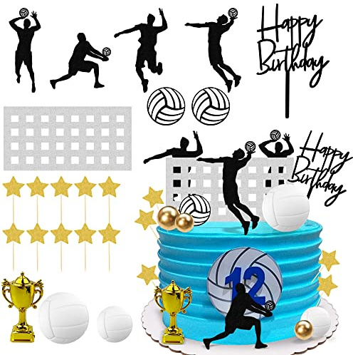 28PCS Volleyball Cake Decorations Volleyball Cake Topper Sports Ball Cake Toppers Baby Shower Birthday Party Supplies
