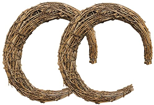 Abaodam 2Pcs Extra Large Moon Shaped Rattan Wreath Natural Grapevine DIY Wreath Rings Wire Frame for Flower Arrangement Versatile for Holiday Home Banquet and Garden Decor