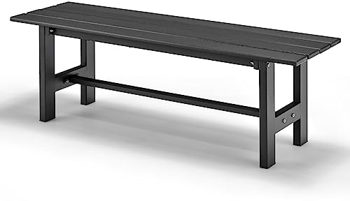RELAX4LIFE 2-Seater Garden Patio Bench, All-Weather HDPE Outdoor Furniture Loveseat, Slatted Design Park Bench for Poolside, Yard and Lawn (Black)