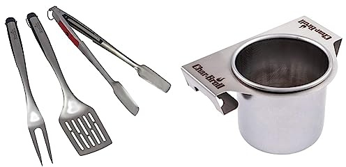 Char-Broil 140 767 - Comfort Grip 3-teiliges Grillbesteck, Edelstahl. & 140078 Gear Trax Flaschenhalter und -öffner