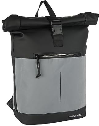 New Rebels Bowie New York Schwarz 21L Rucksack Rolltop Reflektion Wasserabweisend Laptop 15.6