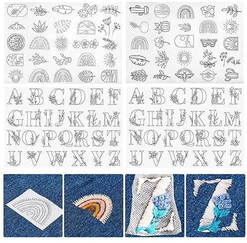100 Stück Stickvorlagen,Stickbilder auf Stickvlies Wasserlöslich,Selbstklebend Stickaufkleber Wasserlöslicher Stabilisator AuflöSbares Sticktransferpapier für Stickerei Handnähen DIY Projekt(02)