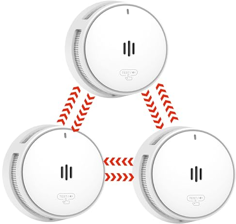 Wireless Smoke Alarm Pre-Connected, Interconnected Smoke Detector for Home, Pre-interlinked Wireless Fire Alarm with 10 Year Battery,conforms to EN14604 Standard (3 wireless smoke alarm)