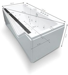 SPALINA Indra Wave - Bañera de hidromasaje con Ojo de Buey L. 170 x l. 80 cm