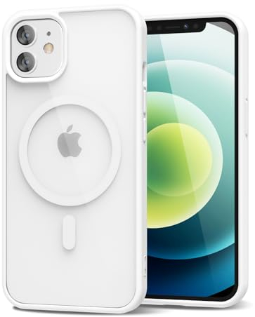 oakxco für iPhone 12/12 Pro Hülle Magsafe Durchsichtig, Klar Magnetisch Induktives Laden Handyhülle Bunt Dünn Silikon & Transparent Hart Plastik, Cute Einfarbig Clear Handy Hülle für Mädchen, Weiß