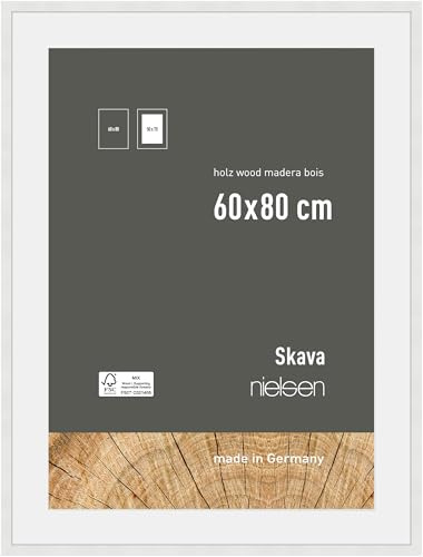 nielsen Holz Bilderrahmen Skava, 60 x 80 cm, Weiß | Holz Posterrahmen mit Passepartout im Hoch- & Querformat zum Aufhängen Weiß matt Echtglas