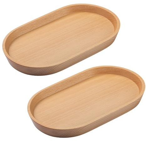Vandroop Mini vassoio in legno, piccolo vassoio da servizio, ovale, decorativo, in legno, 20 x 12 cm, per set da cucina, saliera e pepe, per caffè e tè (legno di faggio, 2 pezzi)